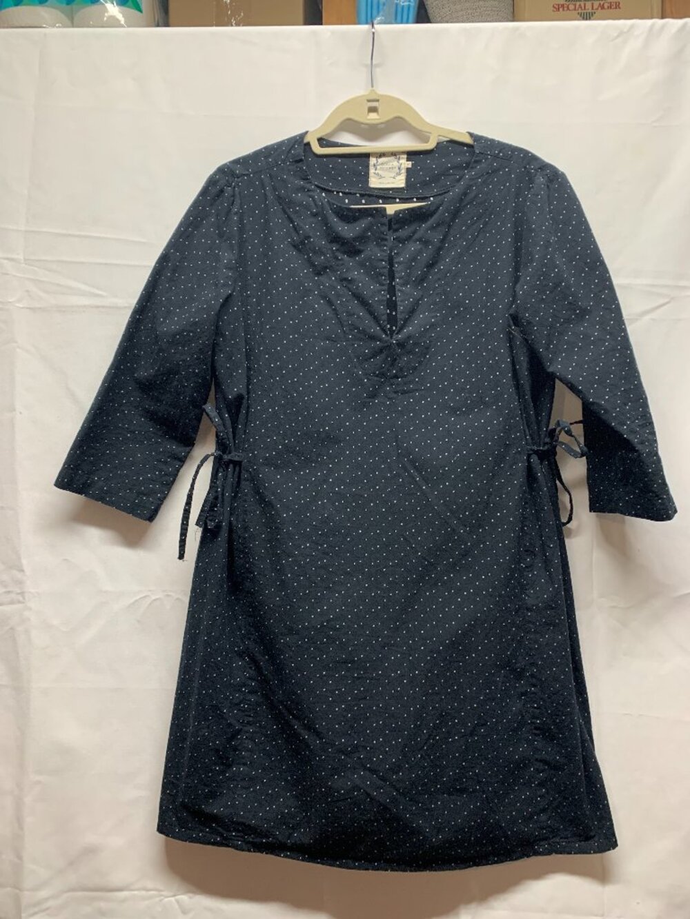 Olivia Joffrey Short Tunic Dress Side Tie Women Size XL Blue Dots (KH06)